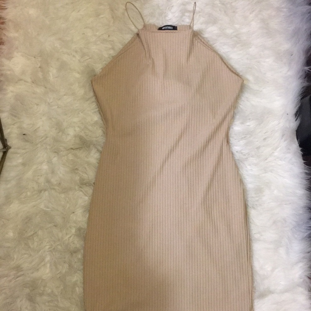 Nude ribbed bodycon dress